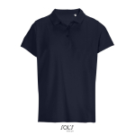Polo para mulher 100% de algodão penteado, gola canelada com 3 botões cor azul-marinho