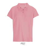 Polo para mulher 100% de algodão penteado, gola canelada com 3 botões cor cor-de-rosa claro