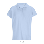 Polo para mulher 100% de algodão penteado, gola canelada com 3 botões cor azul pastel
