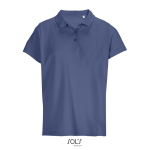 Polo para mulher 100% de algodão penteado, gola canelada com 3 botões cor azul ganga