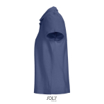 Polo para mulher 100% de algodão penteado, gola canelada com 3 botões cor azul ganga vista lateral