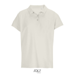 Polo para mulher 100% de algodão penteado, gola canelada com 3 botões cor branco-sujo