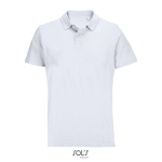 Polo unissexo 100% de algodão penteado e gola canelada com 2 botões cor branco nona vista