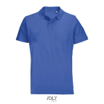 Polo unissexo 100% de algodão penteado e gola canelada com 2 botões cor azul real terceira vista