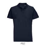 Polo unissexo 100% de algodão penteado e gola canelada com 2 botões cor azul-marinho
