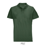 Polo unissexo 100% de algodão penteado e gola canelada com 2 botões cor verde-escuro vista conjunto