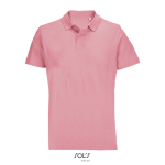 Polo unissexo 100% de algodão penteado e gola canelada com 2 botões cor cor-de-rosa claro