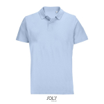 Polo unissexo 100% de algodão penteado e gola canelada com 2 botões cor azul pastel