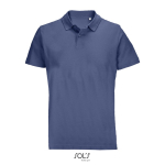 Polo unissexo 100% de algodão penteado e gola canelada com 2 botões cor azul ganga