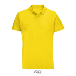 Polo unissexo 100% de algodão penteado e gola canelada com 2 botões cor dourado