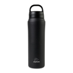 Garrafa de água em aço inoxidável reciclado com tampa dupla 470ml cor preto vista com logo