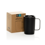 Caneca térmica de aço inoxidável reciclado para café ou chá 450ml cor preto vista com caixa