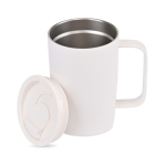 Caneca térmica de aço inoxidável reciclado para café ou chá 450ml cor branco quarta vista
