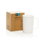 Caneca térmica de aço inoxidável reciclado para café ou chá 450ml cor branco vista com caixa