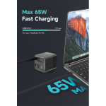 Carregador rápido GaN ecológico com cabo retrátil de 80cm 65W cor preto vista de ambiente 2