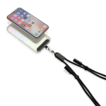 Cabo para telemóvel com USB-C em RPET com fita de pescoço e carga 60W cor preto quarta vista