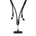 Cabo para telemóvel com USB-C em RPET com fita de pescoço e carga 60W cor preto oitava vista