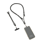 Cabo para telemóvel com USB-C em RPET com fita de pescoço e carga 60W cor preto vista geral