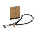 Cabo para telemóvel com USB-C em RPET com fita de pescoço e carga 60W cor preto vista com caixa