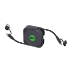 Suporte para telemóvel com cabo retrátil 100cm e carga rápida 100W cor preto vista com logo