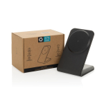 Carregador sem fios magnético eco com base antiderrapante 15W cor preto vista com caixa