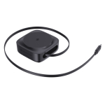 Carregador sem fios magnético 2 em 1 com cabo retrátil USB-C e 15W cor preto quarta vista