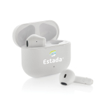 Auriculares reciclados com microfone de carregamento rápido BT 6.0 cor branco vista com logo