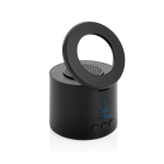 Coluna em ABS reciclado com suporte para telemóvel e subwoofer 3W cor preto vista com logo