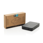 Powerbank de bolso em ABS reciclado com indicador de carga 10.000 mAh cor preto vista com caixa