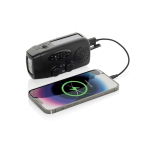 Rádio de emergência multifunções em ABS reciclado e manivela 1.800 mAh cor preto sétima vista