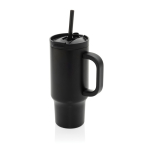 Copo térmico de aço inoxidável reciclado com palhinha e asa 480 ml cor preto