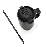 Copo térmico de aço inoxidável reciclado com palhinha e asa 480 ml cor preto sétima vista