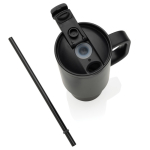 Copo térmico de aço inoxidável reciclado com palhinha e asa 480 ml cor preto oitava vista