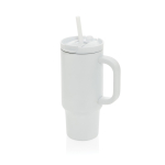 Copo térmico de aço inoxidável reciclado com palhinha e asa 480 ml cor branco