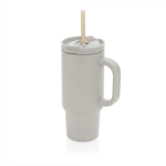 Copo térmico de aço inoxidável reciclado com palhinha e asa 480 ml cor cinzento