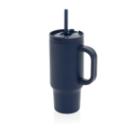 Copo térmico de aço inoxidável reciclado com palhinha e asa 480 ml cor azul-marinho