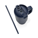 Copo térmico de aço inoxidável reciclado com palhinha e asa 480 ml cor azul-marinho sétima vista