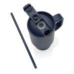 Copo térmico de aço inoxidável reciclado com palhinha e asa 480 ml cor azul-marinho oitava vista