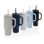 Copo térmico de aço inoxidável reciclado com palhinha e asa 480 ml cor azul-marinho vista geral