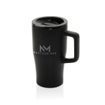 Caneca premium de cerâmica, asa ergonómica e tampa antiderrame 490 ml cor preto vista com logo