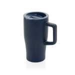 Caneca premium de cerâmica, asa ergonómica e tampa antiderrame 490 ml cor azul-marinho