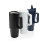 Copo de aço reciclado com bocal dobrável e tampa de rosca 900 ml cor preto vista geral