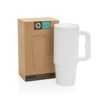 Copo de aço reciclado com bocal dobrável e tampa de rosca 900 ml cor branco vista com caixa