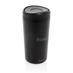 Copo térmico take away ecológico com tampa de clique 400 ml Avira Alix cor preto vista com logo