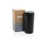 Copo térmico take away ecológico com tampa de clique 400 ml Avira Alix cor preto vista com caixa