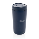 Copo térmico take away ecológico com tampa de clique 400 ml Avira Alix cor azul-marinho vista com logo