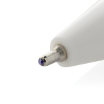 Caneta de plástico reciclado com tinta ultradeslizante escrita azul cor branco quarta vista