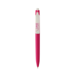 Caneta de plástico reciclado com tinta ultradeslizante escrita azul cor cor-de-rosa vista com logo