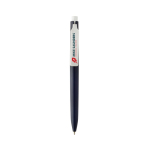 Caneta de plástico reciclado com tinta ultradeslizante escrita azul cor azul-marinho vista com logo