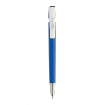 Caneta em plástico reciclado com recarga Dokumental® escrita azul cor azul vista com logo